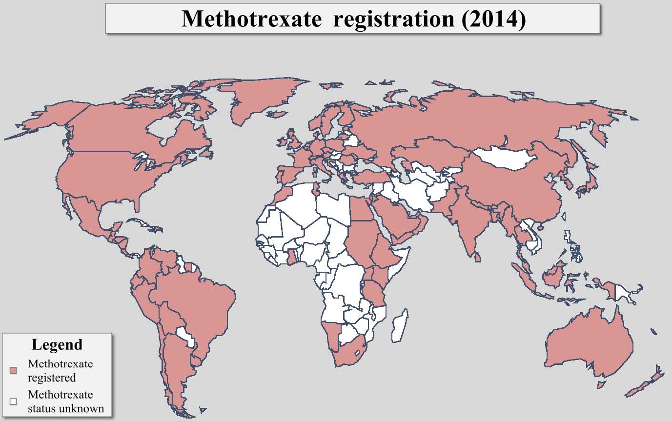 map of methotrexate registration around the world